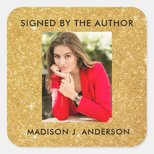 Gold Glitter Signed Copy Author Writer Photo Square Sticker