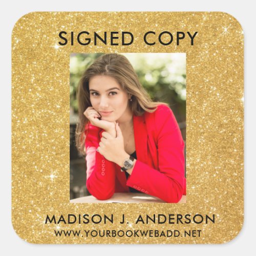 Gold Glitter Signed Copy Author Writer Photo Web Square Sticker