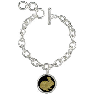 Gold Glitter Silhouette Bunny Charm Bracelet