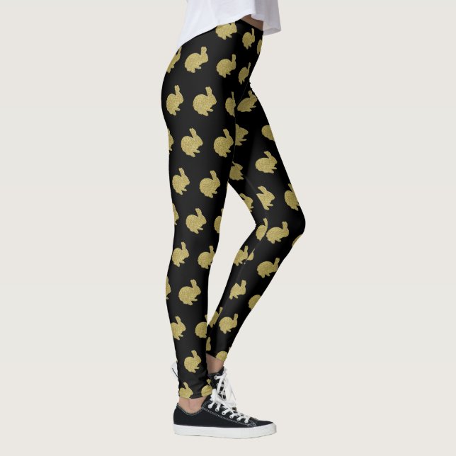 Gold Glitter Silhouette Bunny Rabbit Leggings (Right)
