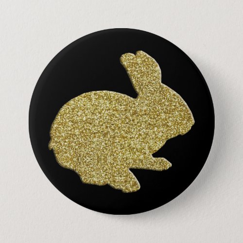 Gold Glitter Silhouette Easter Bunny Button