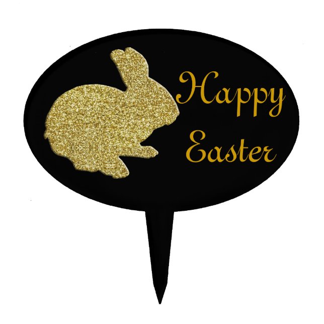 Gold Glitter Silhouette Easter Bunny Cake Pick (Front)
