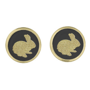 Gold Glitter Silhouette Easter Bunny Cufflinks