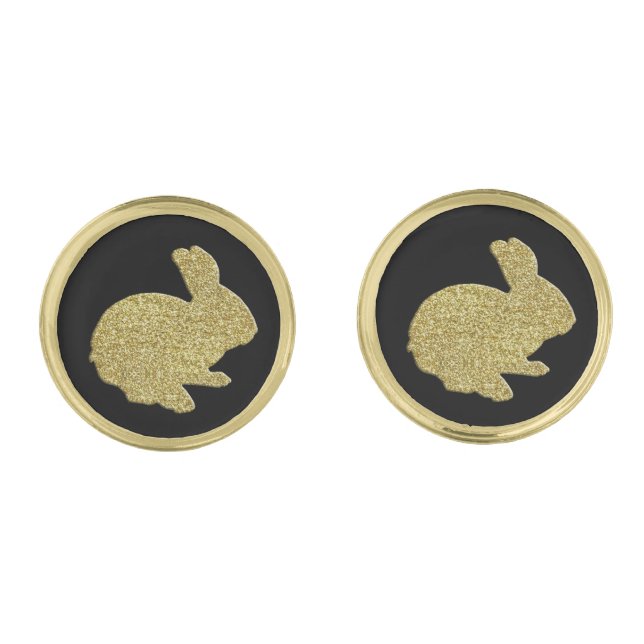 Gold Glitter Silhouette Easter Bunny Cufflinks (Front)