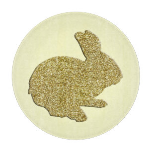 Gold Glitter Silhouette Easter Bunny Cutting Board