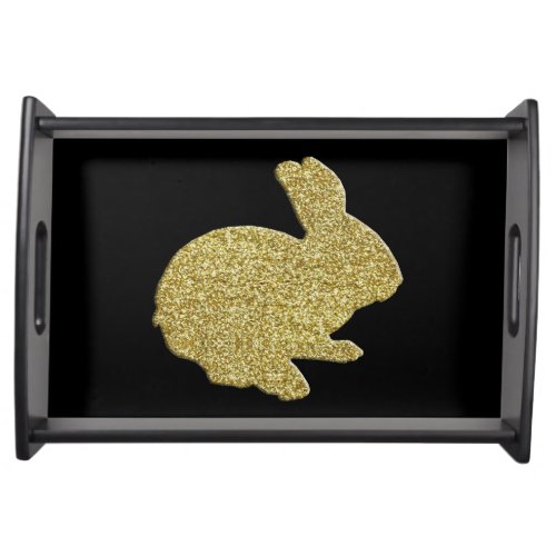 Gold Glitter Silhouette Easter Bunny Serving Tray