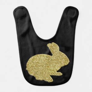 Gold Glitter Silhouette Rabbit Baby Bib