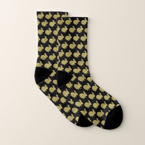 Gold Glitter Silhouette Rabbit Socks