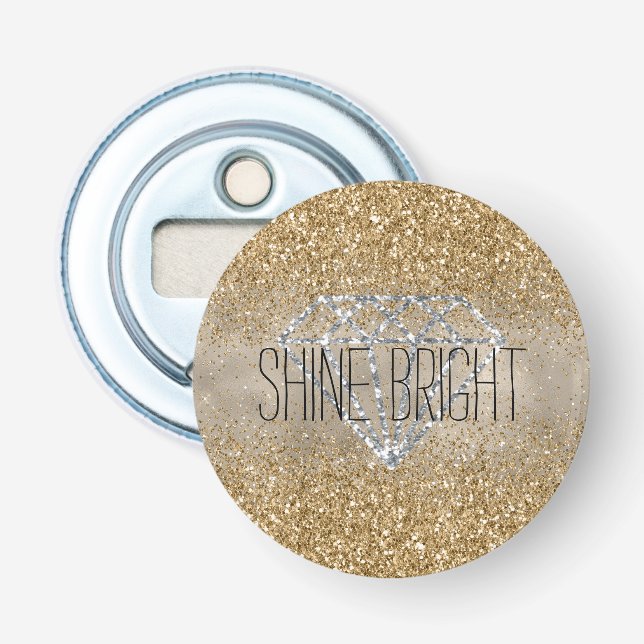 Gold Glitter Silver Diamond Shine Bright Bottle Opener (Front)
