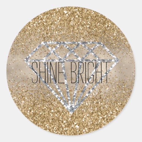 Gold Glitter Silver Diamond Shine Bright Classic Round Sticker