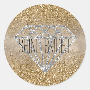 Gold Glitter Silver Diamond Shine Bright Classic Round Sticker