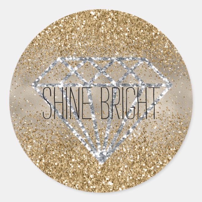 Gold Glitter Silver Diamond Shine Bright Classic Round Sticker (Front)