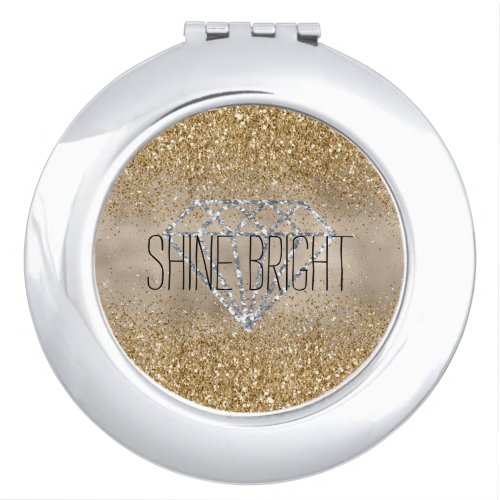 Gold Glitter Silver Diamond Shine Bright Compact Mirror