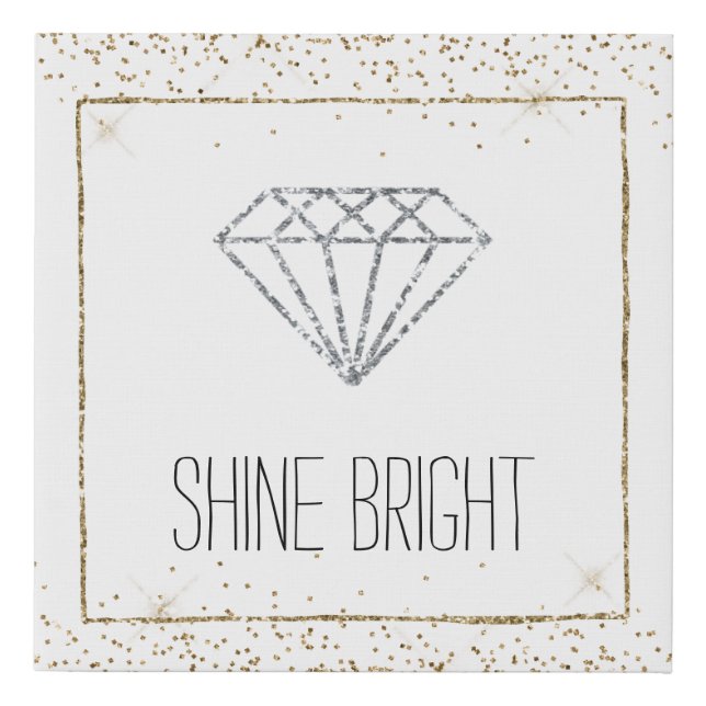 Gold Glitter Silver Diamond Shine Bright Faux Canvas Print (Front)