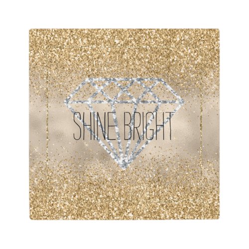 Gold Glitter Silver Diamond Shine Bright Metal Print