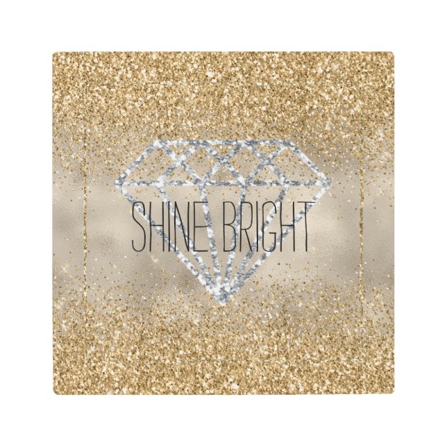 Gold Glitter Silver Diamond Shine Bright Metal Print (Front)