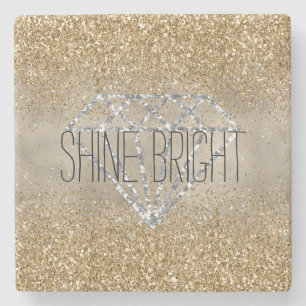 Gold Glitter Silver Diamond Shine Bright Stone Coaster