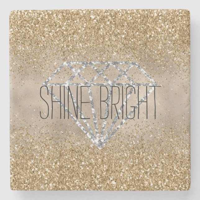 Gold Glitter Silver Diamond Shine Bright Stone Coaster (Front)