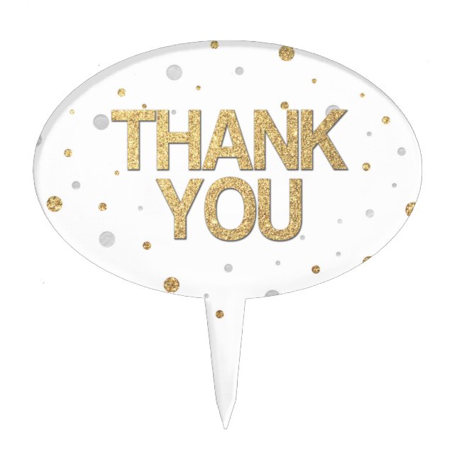 Gold Glitter Silver Foil Print Confetti Thank You Cake Topper (Front)