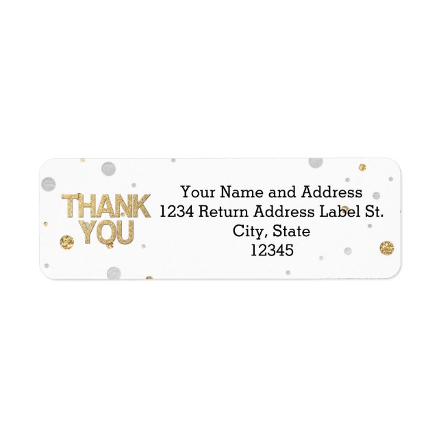 Gold Glitter Silver Foil Print Confetti Thank You Label (Front)