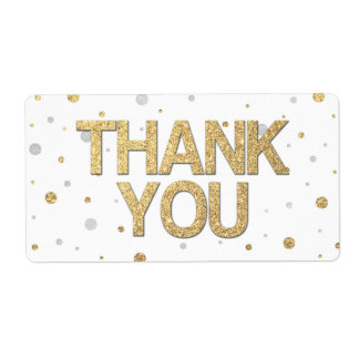 Gold Glitter Silver Foil Print Confetti Thank You Label