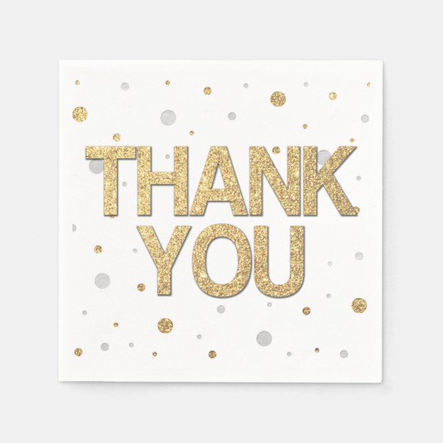 Gold Glitter Silver Foil Print Confetti Thank You Paper Napkins (Front)