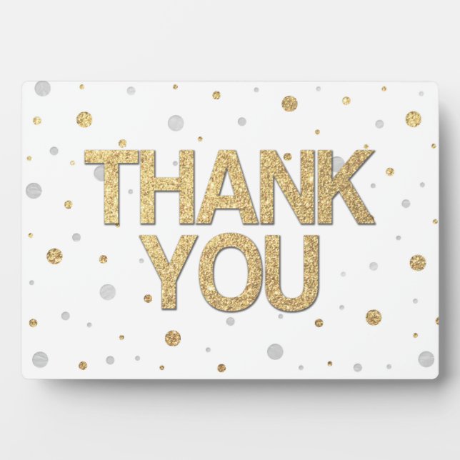 Gold Glitter Silver Foil Print Confetti Thank You Plaque (Front)