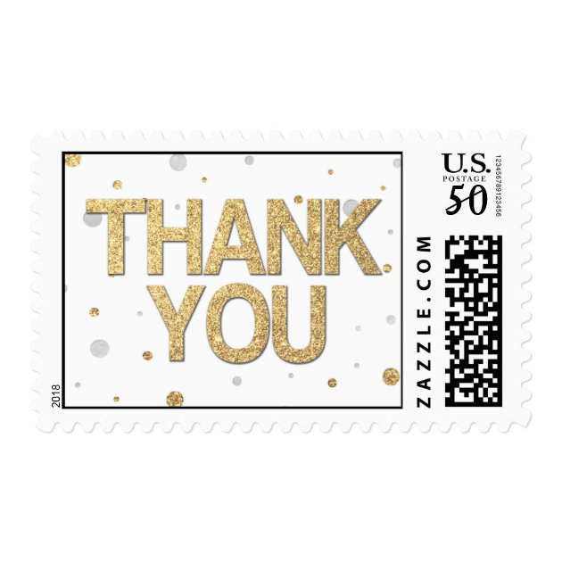 Gold Glitter Silver Foil Print Confetti Thank You Postage