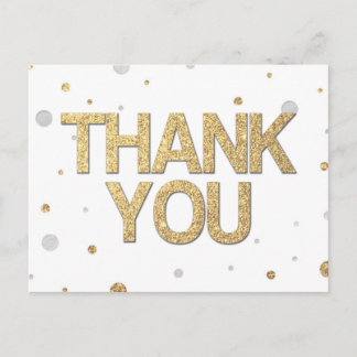 Gold Glitter Silver Foil Print Confetti Thank You Postcard