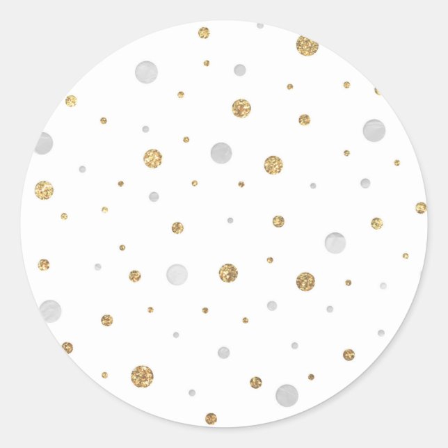 Gold Glitter Silver Foil Printed Confetti Classic Round Sticker (Front)