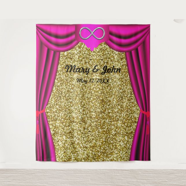 Gold Glitter Silver Infinity Pink Curtain Backdrop (Front)