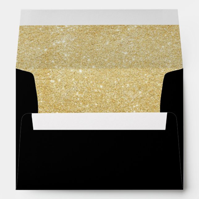 Gold Glitter Simple Modern Black & Gold Luxury Envelope (Back (Bottom))