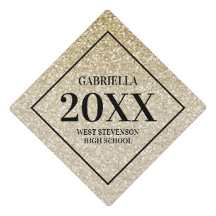 Gold Glitter Simple Name and Year 2025 Graduation Cap Topper