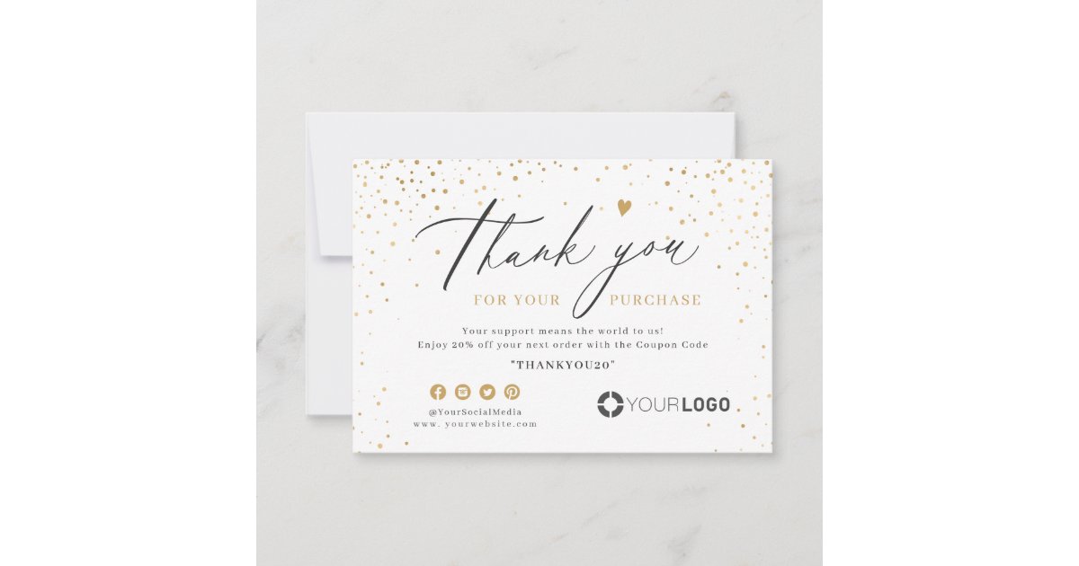 Gold glitter simple script business logo thank you card | Zazzle