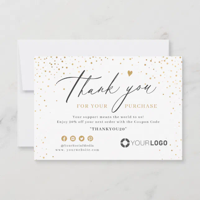 Gold glitter simple script business logo thank you card | Zazzle