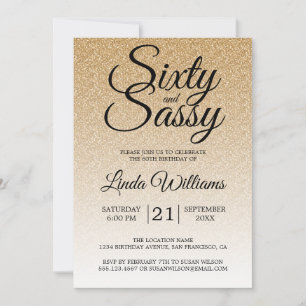 Gold Glitter Sixty Sassy 60th Birthday Invitation