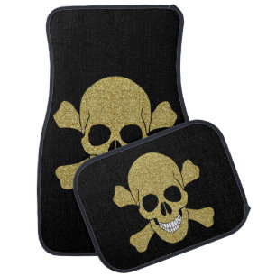 Gold Glitter Skull And Crossbones Car Floor Mat