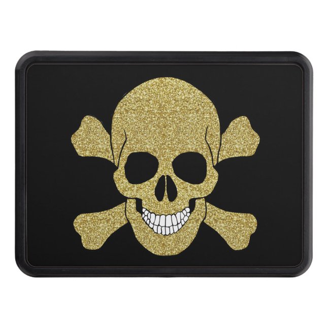 Gold Glitter Skull And Crossbones Hitch Cover (Front)