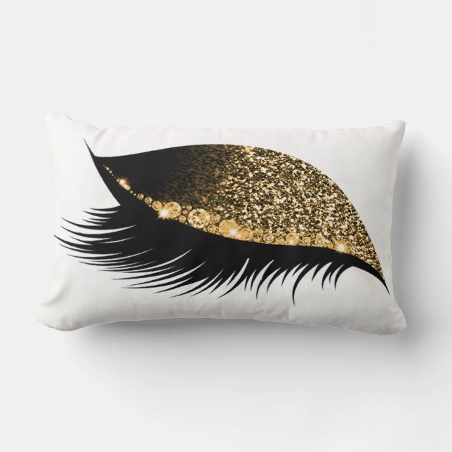 Gold Glitter Sleep Makeup Eyes Lash White Left Lumbar Pillow (Front)