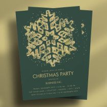 Gold Glitter Snowflake Christmas Party Green Invitation