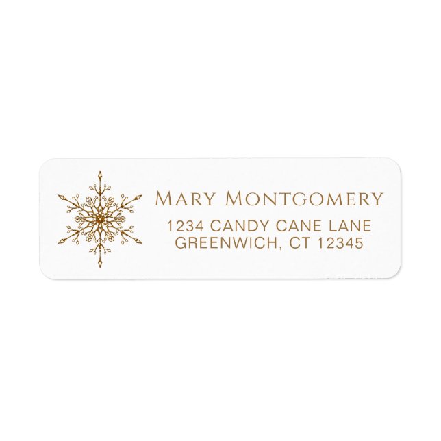 Gold Glitter Snowflake Christmas Return Address Label (Front)