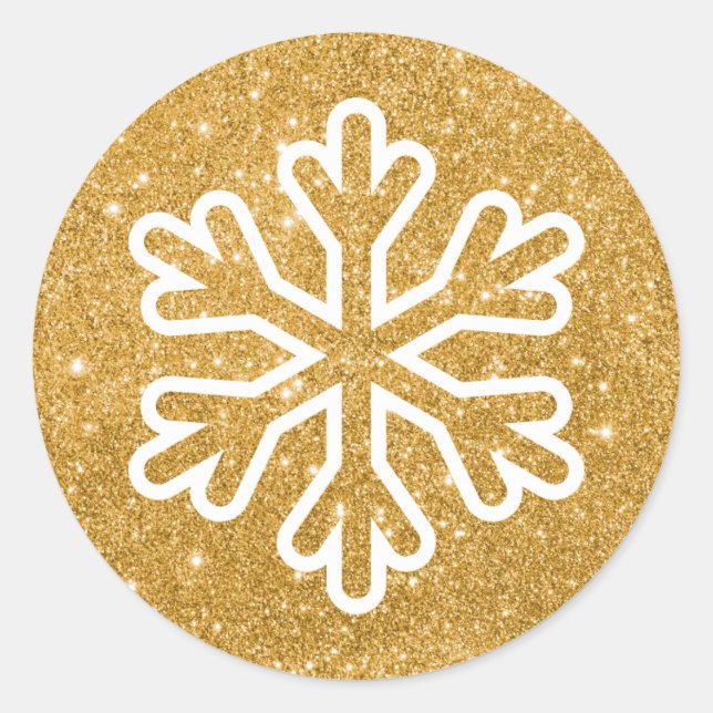 Gold Glitter Snowflake - Circle Sticker (Front)