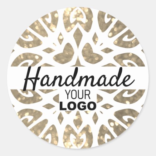 Gold Glitter Snowflake Ornament Handmade Logo Classic Round Sticker