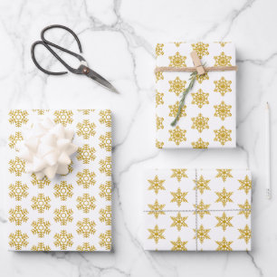 Gold glitter snowflake pattern christmas holiday wrapping paper sheets