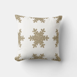 Gold Glitter Snowflake Pattern White Christmas Throw Pillow