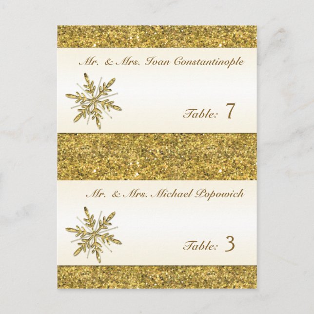 Gold Glitter Snowflake Pre-printed Placecards Postcard (Front)