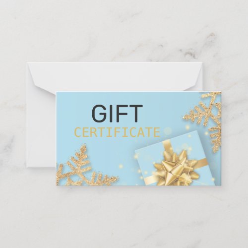 Gold Glitter Snowflakes Blue Gift Box Gift Card