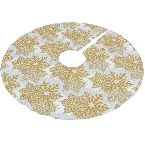 Gold Glitter Snowflakes Brushed Polyester Tree Skirt