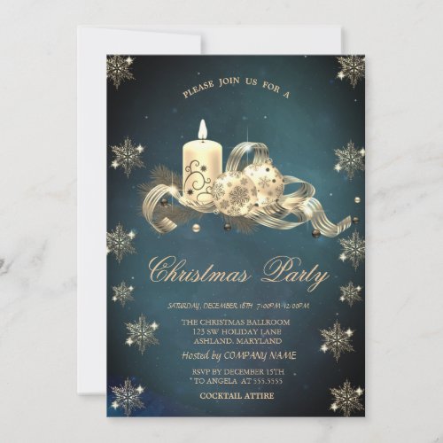 Gold Glitter Snowflakes Candle Balls Christmas  Invitation