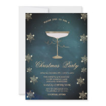 Gold Glitter Snowflakes Champagne Glass Christmas  Invitation